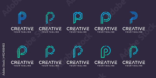 Set of abstract initial letter P logo template. icons for business of fashion, digital, technology,