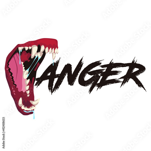 Illustration of the opened mouth and the inscription anger.  Illustrations of anger and rage.  Isolated on white background