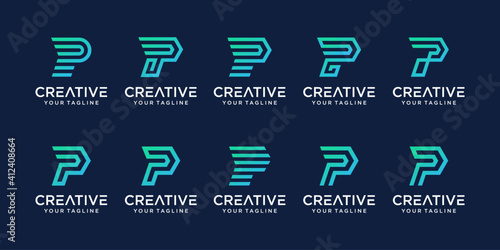 Set of abstract initial letter P logo template. icons for business of fashion, digital, technology,