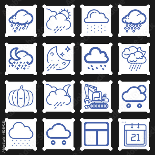 16 pack of rainfall  lineal web icons set