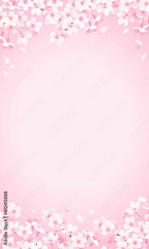 ピンク背景の桜のフレーム壁紙ベクターイラスト(縦)