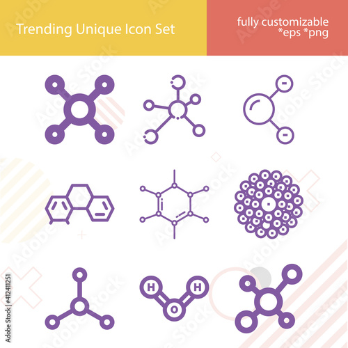 Simple set of chemical chain related lineal icons.