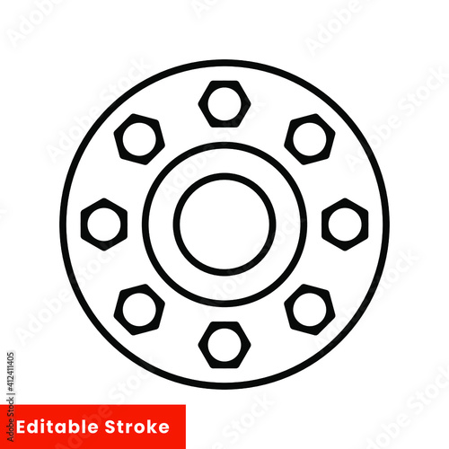 Round flange line icon. Simple outline style for web and app. Vector illustration isolated on white background. Editable stroke EPS 10