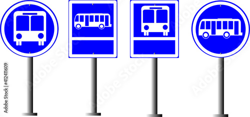 Set of Blank traffic blue bus stop signs.