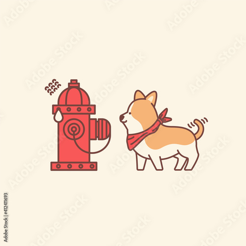 cute dog and scared hydrant illustration