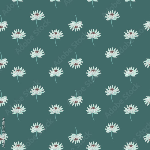 Wallpaper Mural Vintage seamless pattern with light blue little daisy flowers ornament. Dark turquoise background. Torontodigital.ca
