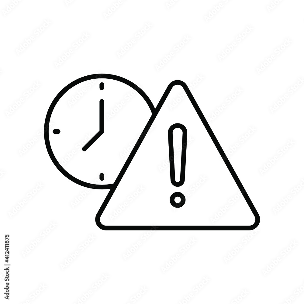 Expiry pixel line icon. Simple outline style for web and app. Alert, alarm, clock circular with exclamation mark concept. Vector illustration isolated on white background. EPS 10 Expiry pixel line icon. Simple outline style for web and app. Alert, alarm, clock circular with exclamation mark concept. Vector illustration isolated on white background. EPS 10
