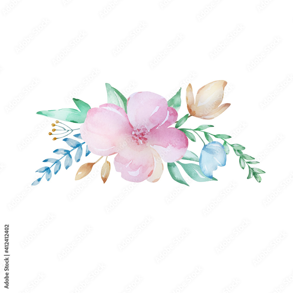 Obraz premium Watercolor composition of a bouquet of delicate spring flowers