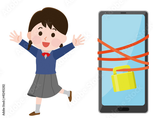 デジタルデトックスする女子学生　イラスト