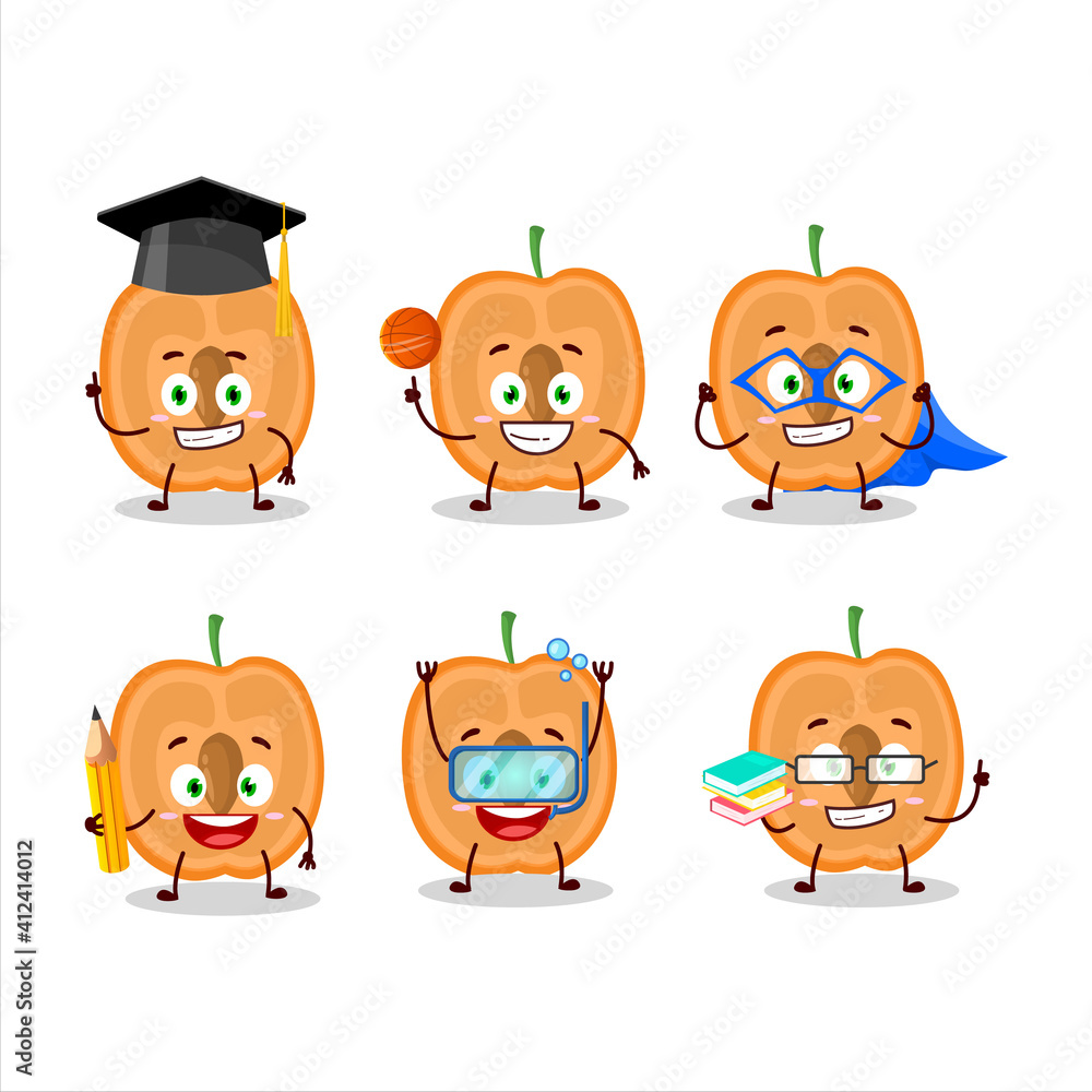 School student of slice of apricot cartoon character with various expressions School student of slice of apricot cartoon character with various expressions