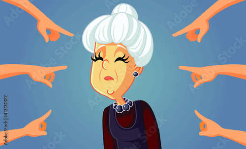 Hands Pointing to a Sad Senior Woman