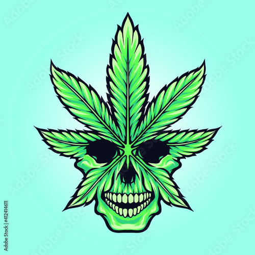 cannabis marijuana weed leaf skull vector