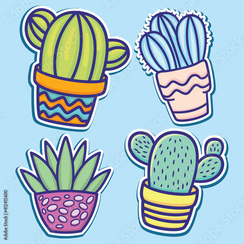 Cute hand drawn cartoon cactus stickers