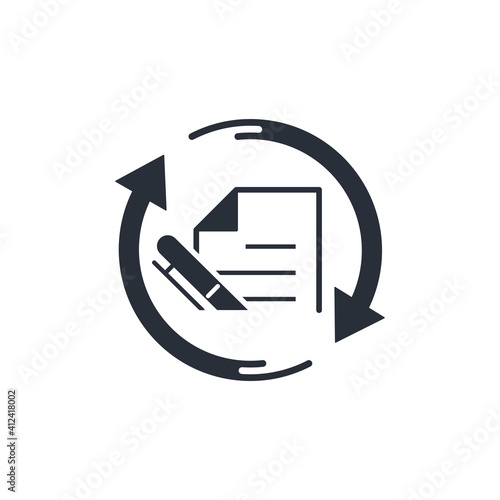 Paper, pen and movement arrows. Description of new features and functions. Vector linear icon isolated on white background.
