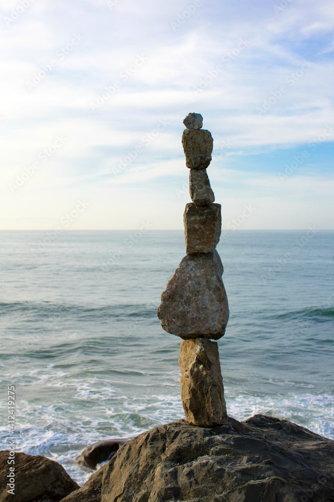 Stacked rocks overlooking the ocean Stacked rocks overlooking the ocean