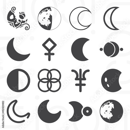 Принти на полотні 16 pack of crescent  filled web icons set