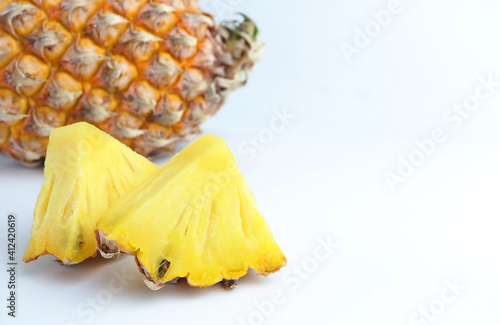pineapple juicy yellow fruit isolated on white background.