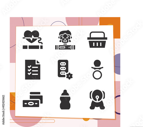Simple set of 9 icons related to stories
