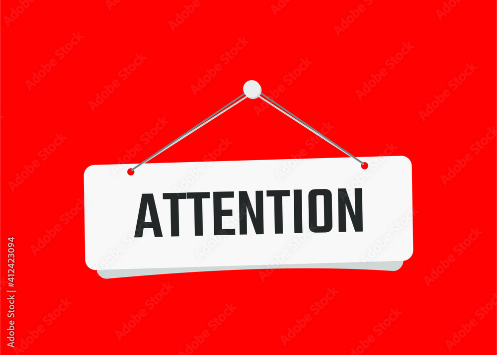 attention text on door sign vector illustration with red background attention text on door sign vector illustration with red background