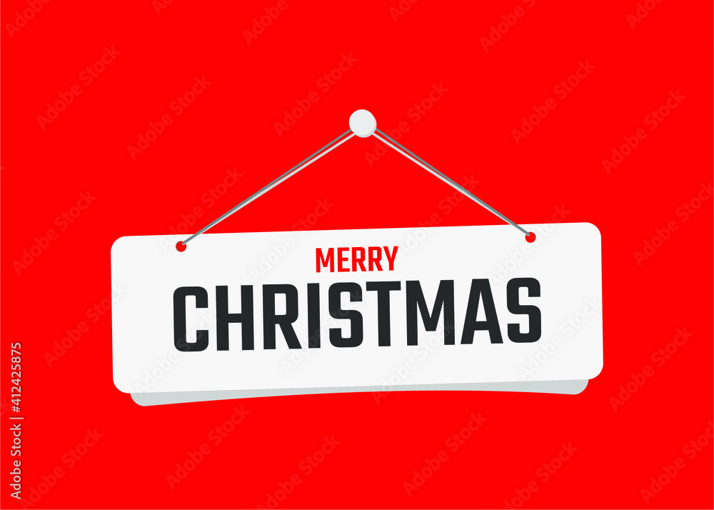 merry christmas text on door sign vector illustration with red background merry christmas text on door sign vector illustration with red background