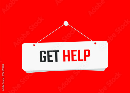 get help text on door sign vector illustration with red background