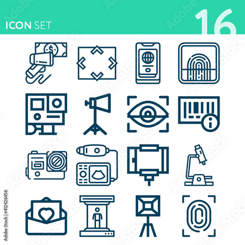 Simple set of 16 icons related to scanning