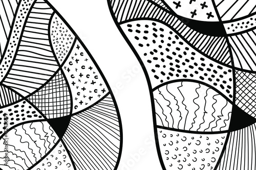 Abstract hand drawn vector illustration. Curve lines and dots.