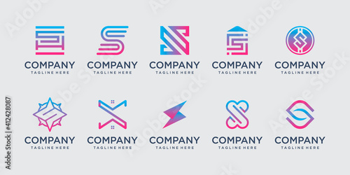 Set of collection initial letter S SS logo template. icons for business of fashion, building, technology.