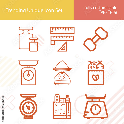 Simple set of weighing related lineal icons.