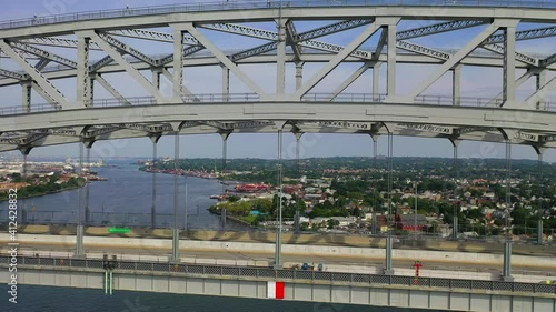 Aerial Close Up Pan View of the Bayonne Bridge in New Jersey Part photo