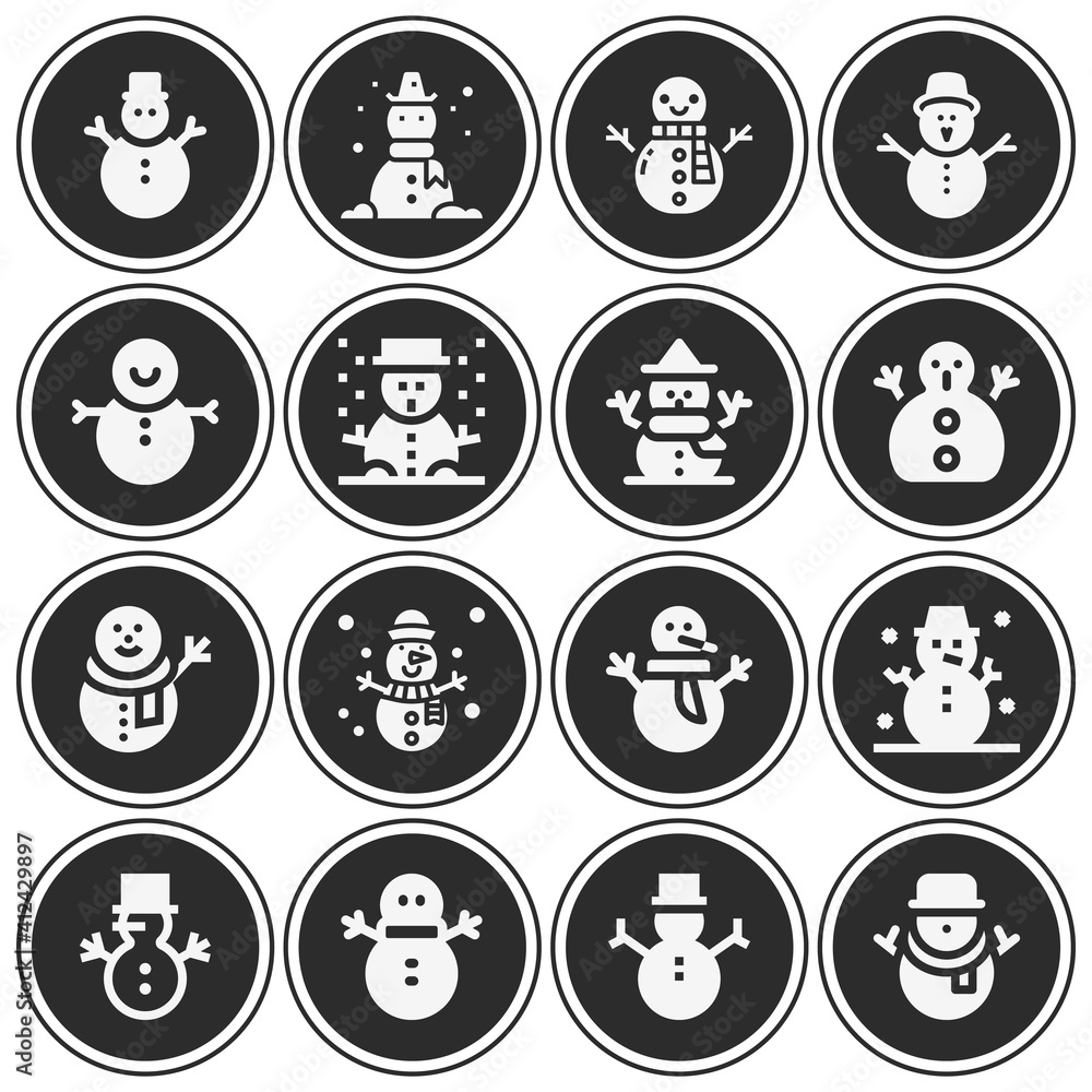 16 pack of snowman  filled web icons set