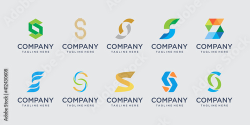 Set of abstract initial letter S logo template. icons for business of fashion, digital, technology