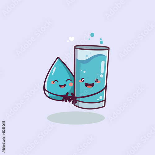 cute glass and nice drop water couple kawai character with world water concept