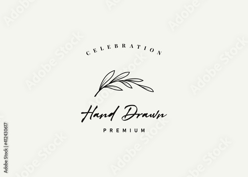 Botanic Nature Logo Design Template. Botanical Decoration Icon Line Art Vector