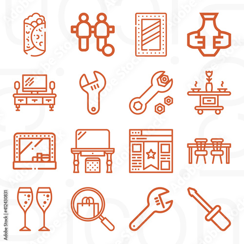 16 pack of ware  lineal web icons set