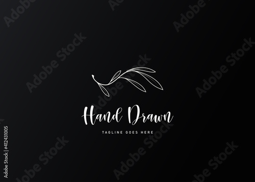 Nature Twig Logo Design Template. Circle Leaf Icon Line Art Vector