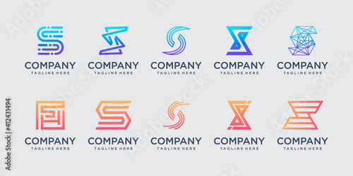 Set of collection initial letter S SS logo template. icons for business of fashion, digital, technology.