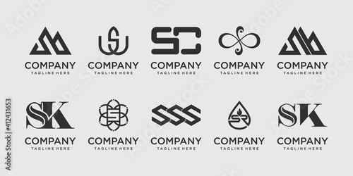 Set of collection initial letter S SS logo template. icons for business of fashion, sport, luxury.