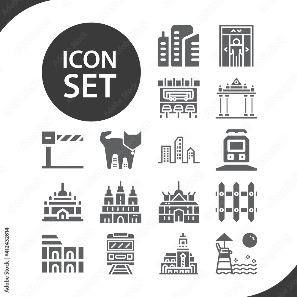 Simple set of township related filled icons.