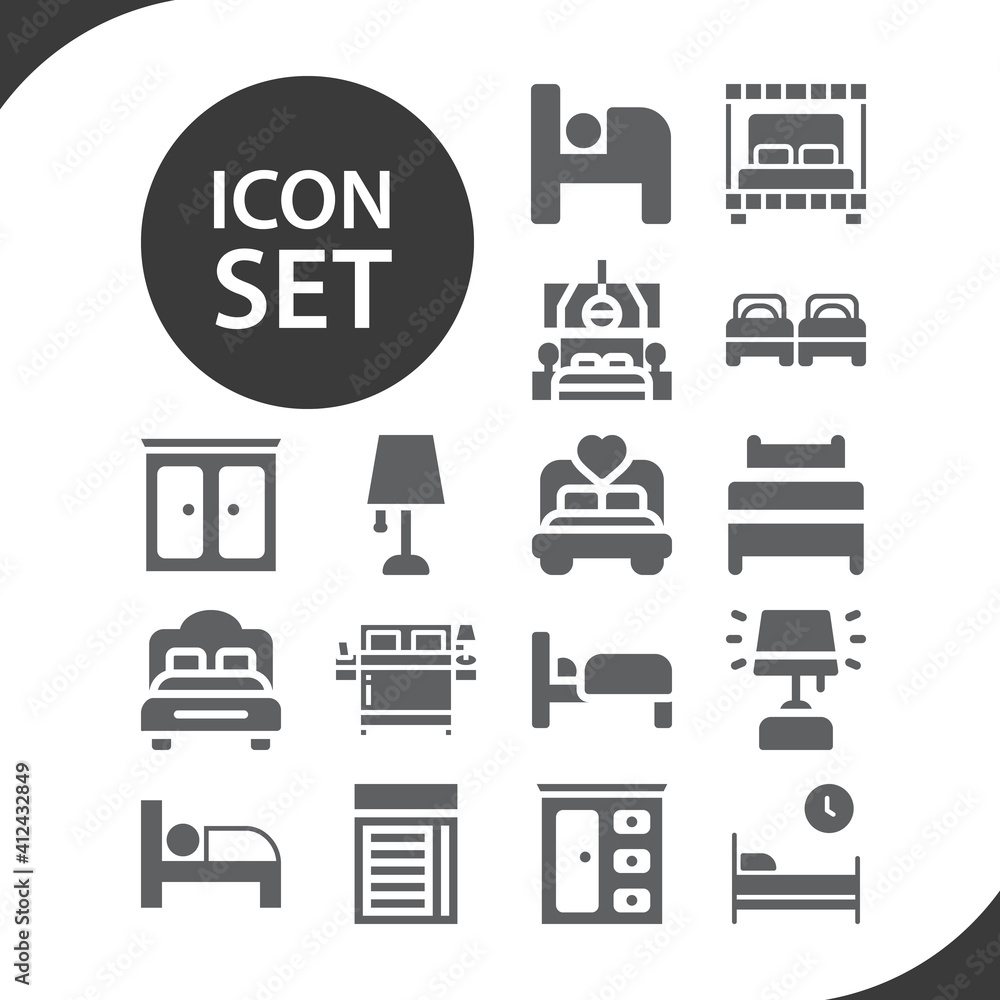 Simple set of sleeping room related filled icons. Simple set of sleeping room related filled icons.