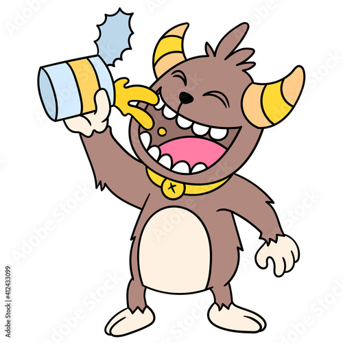 greedy monsters are eating up the delicious canned food, doodle icon image kawaii