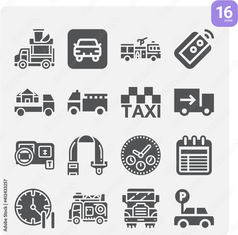 Simple set of cab related filled icons. Simple set of cab related filled icons.