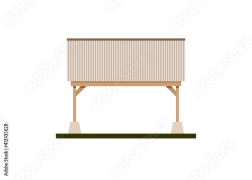 Canopy building with tin roof and wooden frame. Simple flat illustration
