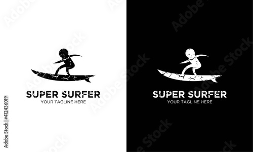 Super surfer creative and minimal logo design vector template on a black and white background.