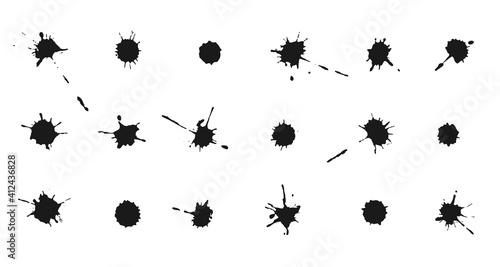 Set of Ink splashes and drops. Collection of handdrawn blobs, blots and spatters