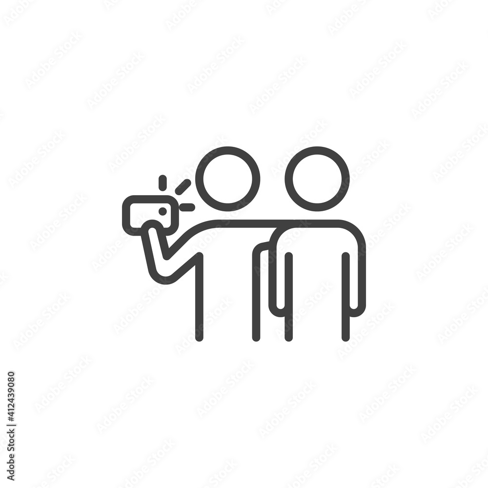 Two man taking selfie photo line icon. linear style sign for mobile concept and web design. Friends making selfie outline vector icon. Symbol, logo illustration. Vector graphics Two man taking selfie photo line icon. linear style sign for mobile concept and web design. Friends making selfie outline vector icon. Symbol, logo illustration. Vector graphics