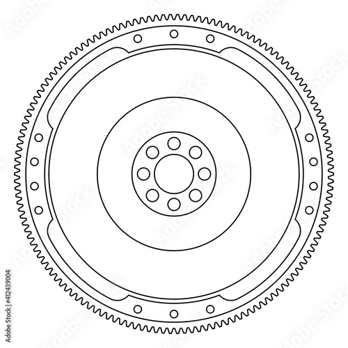 Flywheel. Machine parts. Car parts. Vector thin line