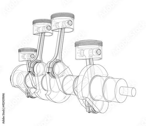 Engine crankshaft with pistons outline. Vector