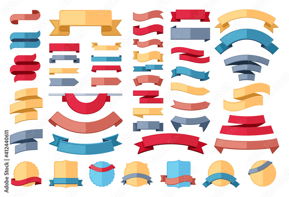 Ribbon stripes template set. Red banner for advertising and yellow marketing promotion curved linear promo blue decorations for fashion gray discounts and offer forms. Vector clearance. Ribbon stripes template set. Red banner for advertising and yellow marketing promotion curved linear promo blue decorations for fashion gray discounts and offer forms. Vector clearance.
