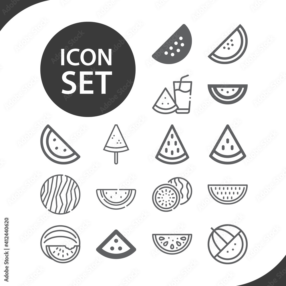 Simple set of watermelon related lineal icons.